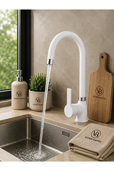 vb vitrinbanyo Delta White Kitchen Sink Faucet – Single Handle Kitchen Faucet...