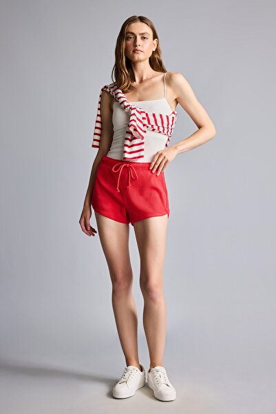 DeFacto Cotton Waffle Textured Elastic Tied Waist Short Shorts I0706Ax26Au