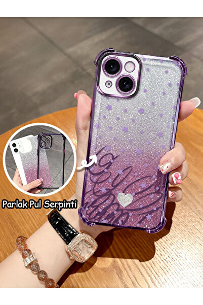 ucuc iPhone 15 Uyumlu Şeffaf Dört Köşe Silikon Kaplama Parlak Kenar Kılıf