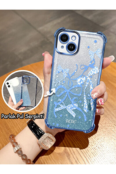 ucuc iPhone 14 Plus Uyumlu Şeffaf Dört Köşe Silikon Kaplama Parlak Kenar Kılıf