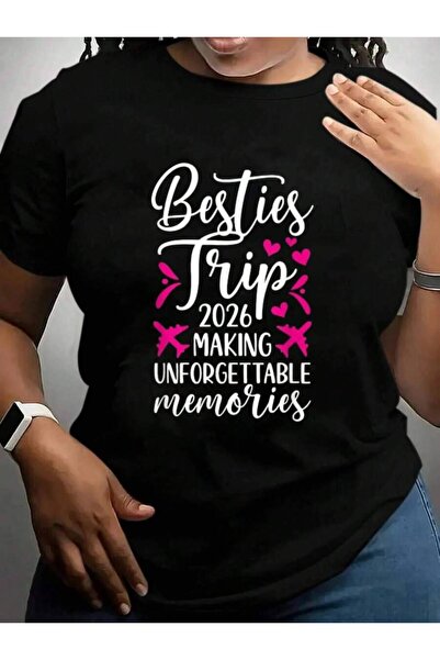 21JNRY تي شيرت بطباعة جرافيكية باللون الأسود من Besties 2026 Making Memories ...