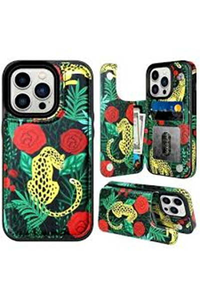OEM Husă portofel cu suport pentru iPhone 14 Pro Max, Leopard și Trandafiri, ...