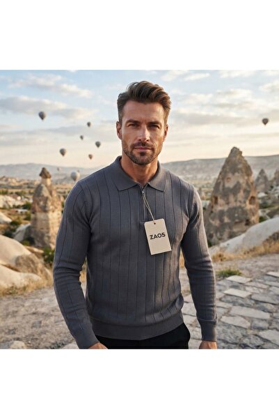 zs zaos fashion Men's Long-Sleeved Seasonal Regular Fit Polywool Basic Knitwe...