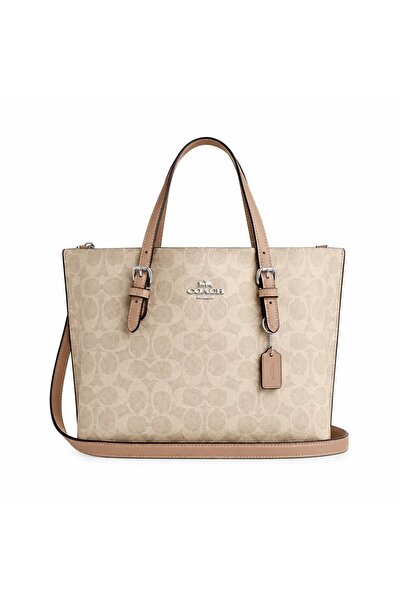 Coach Γυναικεία τσάντα Mollie Tote 25 από καμβά Signature, ανοιχτό μπεζ μονόγ...