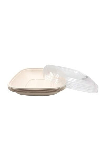 Generic SNH ECO Friendly Bagasse Rectangular Beige Bowls 32 Oz With Lid - Res...