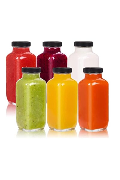 Generic FUFU 6 Pack Glass Juice Bottles with Lids Reusable Glass Square Bever...