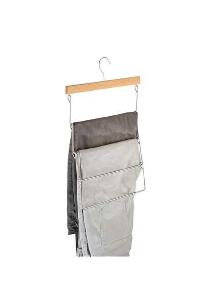 Generic ZOBER 4 Tier Pants Hanger with Wooden Top (Natural, Pack of 1)