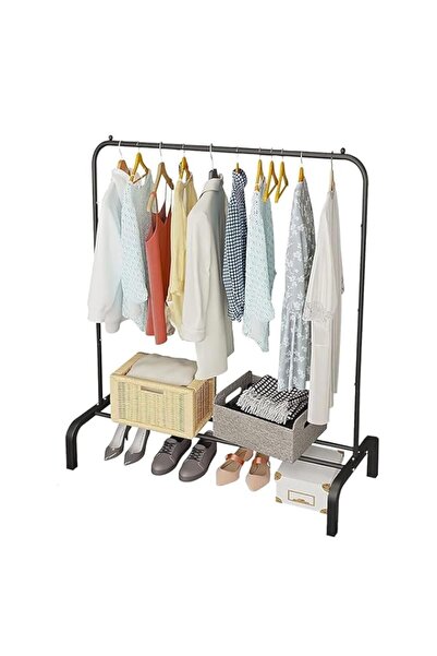 Generic Sulfar 2 Storage shelf Stand with 2 Clothes Rail and Rolling - Black