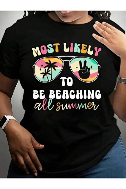 NOURAM تي شيرت بطباعة جرافيكية باللون الأسود من Most Likely Be Beaching All S...