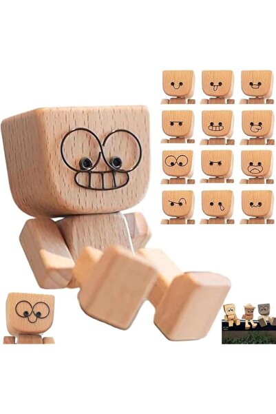 Generic Shaking Wooden Man Figurine, Funny Wood Dashboard Ornament with 12 Ma...