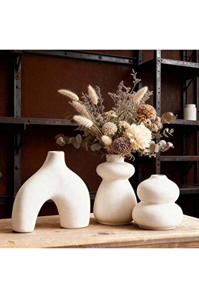 Generic Home Decor Ceramic Vase Set of 3,Pampas Grass Dried Flowers Vase Mode...