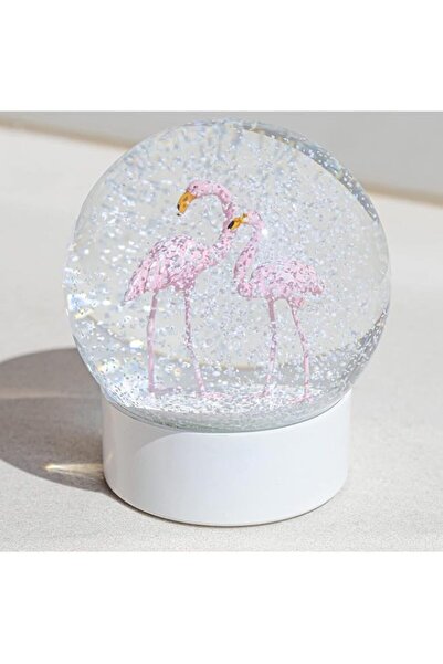 Generic Brand Flamingo Snowglobe Crystal Ball with White Base, White Flakes G...