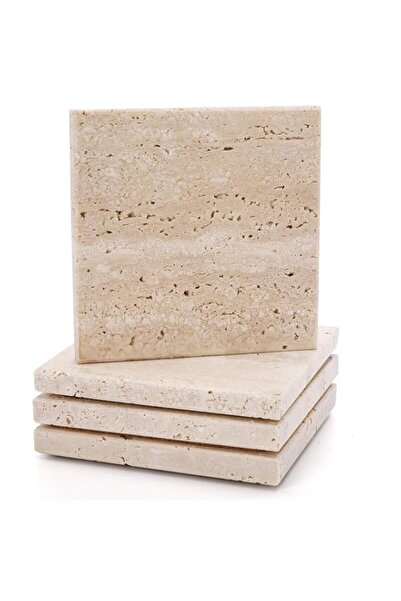 Generic Travertine Drink Coasters, 4Pcs Natural 4 Inch Absorbent Marble & Lim...
