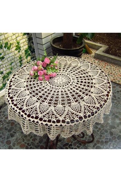 Generic Vintage Crochet Round Lace Tablecloth, 33 Inch, Handmade 100% Cotton ...