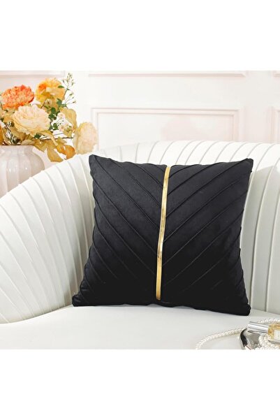 Generic TAOSON Black Velvet Throw Pillow Covers,Pack of 2 with Gold Leather V...
