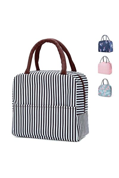 Generic Lunch Bag Brown Vertical Strips Design Reusable Insulated, Waterproof...