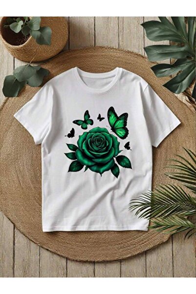 NOURAM Women's T-Shirt, Fashionable Butterfly Pattern Printed T-Shirt Rose El...