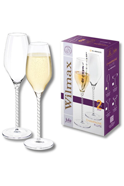 WILMAX ENGLAND Set 2 Pahare Șampanie Cristal Julia Flute, 300ml, Sticlă Trans...