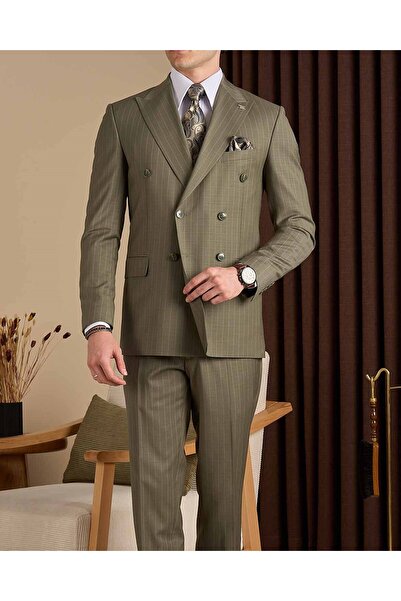 TerziAdemAltun Slim Fit Men's Double-Breasted Pointed Collar Jacket Pants Sui...