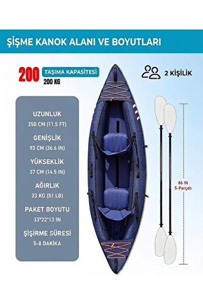 Genel Markalar 2 KİŞİLİK ŞİŞME KANO 350*93*37CM