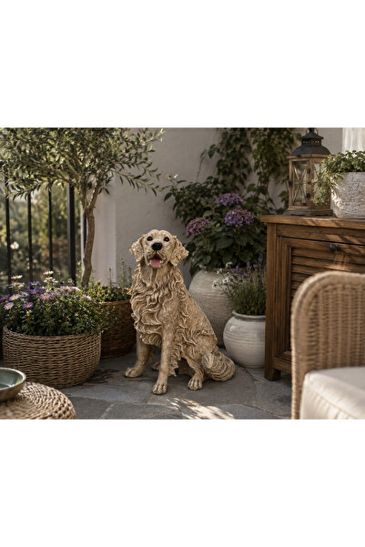 Atölye Feniks Büyük Boy Oturan Köpek Heykeli El Boyaması Polyester Dekoratif ...