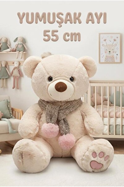 Tıfıl Toys Buffy Scarf Bear Ecru 55cm Cute and Comfortable: Plush Sleeping Pi...