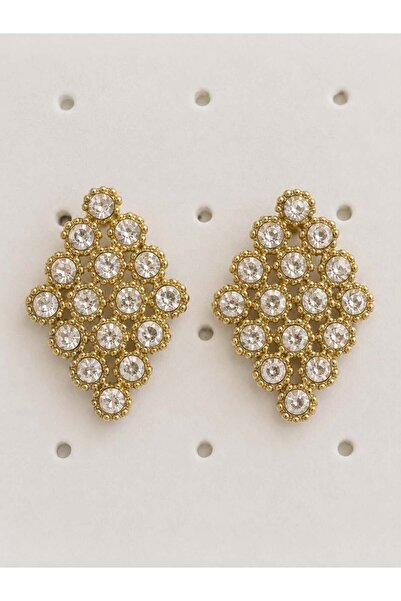 MARE BUTİK Geometric Gold Earrings with Crystal Stones
