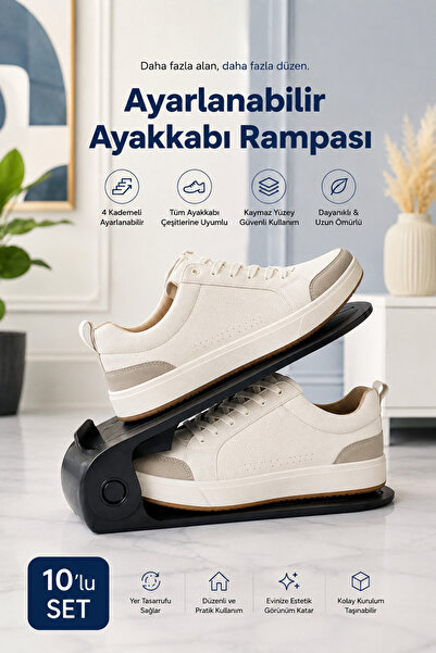 Mecra Life Ayarlanabilir Ayakkabı Rampası 10’lu Set – 4 Kademeli Ayakkabı Düz...