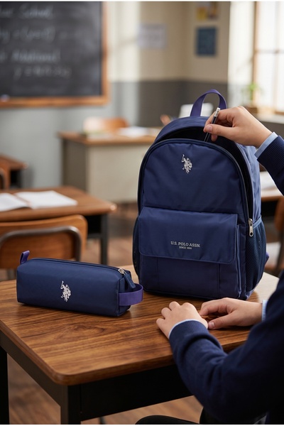 U.S. Polo Assn. Unisex School Backpack Travel Daily Bag Pen Holder Set of 2