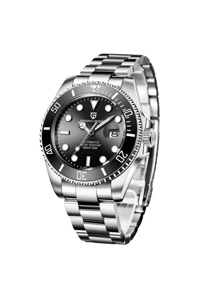 Pagani design Ανδρικό ρολόι Submariner, Μηχανικό, Ασημί/Μαύρο