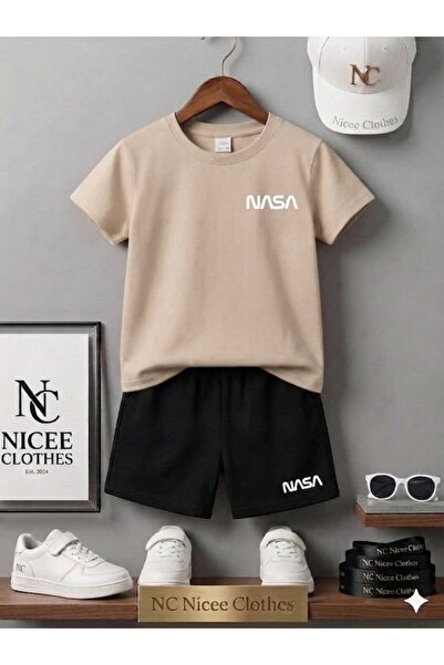 Leto Lykia Summer Children's T-Shirt Shorts Unisex (White with Small Nasa Pri...