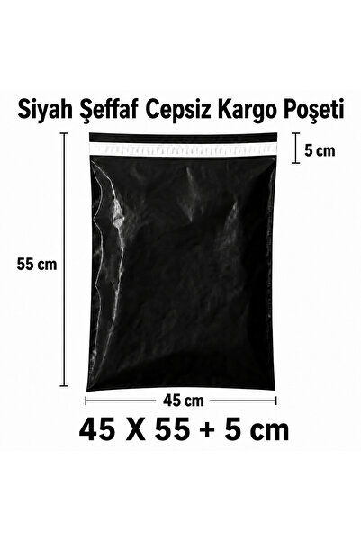 S&M AMBALAJ Siyah Şeffaf Cepsiz Kargo Poşeti 45 x 55 + 5 cm - 500 Adet