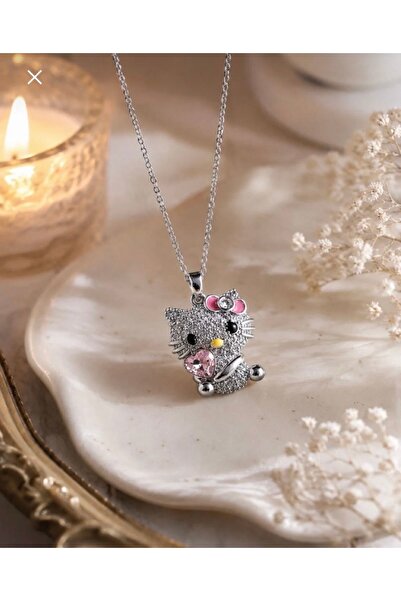 shop HELLO KITTY KOLYE PEMBE TAŞLI BİLEKLİK ÇELİK SET
