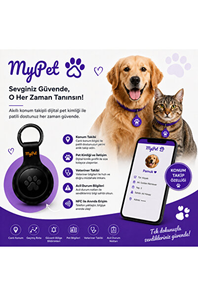 Mypetpro Akıllı Evcil Hayvan Konum Takip Cihazı | Kedi & Köpek İçin NFC Dijit...