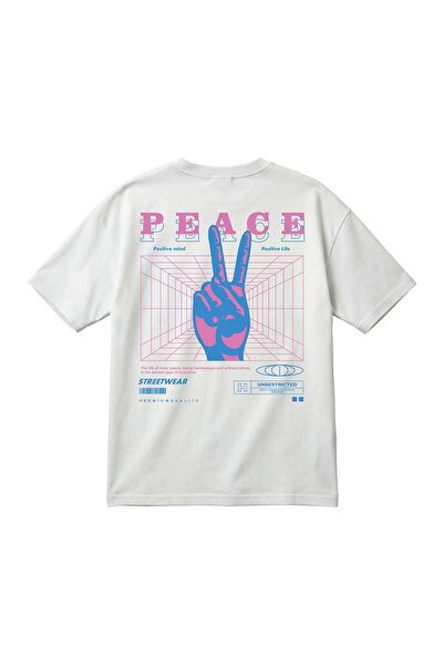 barsdepo Υπερμεγέθες Unisex T-Shirt – Μπλουζάκι με στάμπα Peace, Ρετρό Street...