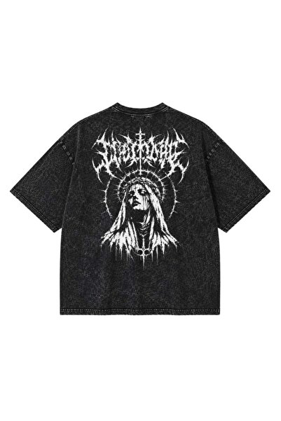 barsdepo Tricou negru oversize, lavabil – Tricou unisex cu imprimeu samurai j...