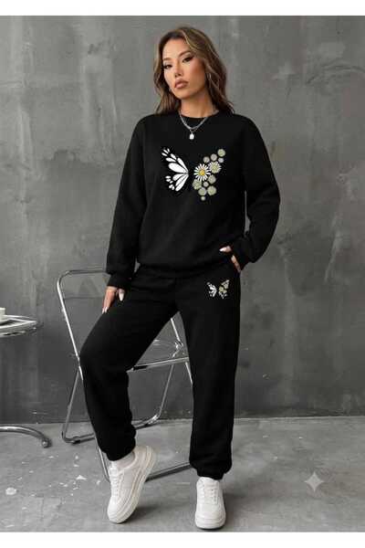 CLOTHES33 Trening cu guler rotund, set din 2 piese, de iarnă, cu imprimeu cu ...