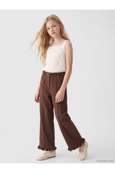 LC Waikiki Brown wideleg girl's gabardine pants and belt