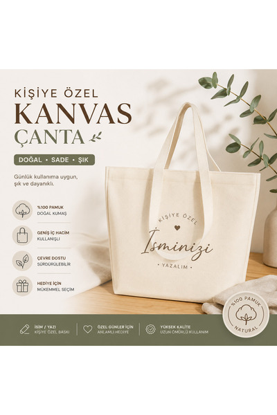 Kişiye Özel İsimli Kanvas Çanta – Baskılı Bez Çanta – Günlük Kullanım ve Hediye