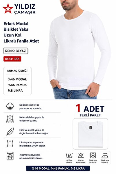 Yıldız Çamaşır Men's Modal Crew Neck Long Sleeve Lycra Undershirt (385-386-38...