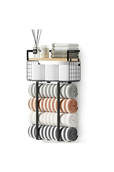 Generic Towel Racks for Bathroom, Metal Towel Holder with Storage Basket,Wall...