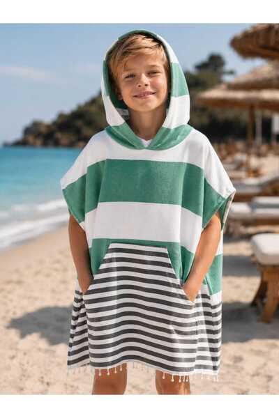 TD Collection Bebek Çocuk Organik Peştemal Beyaz Panço %100 Pamuklu
