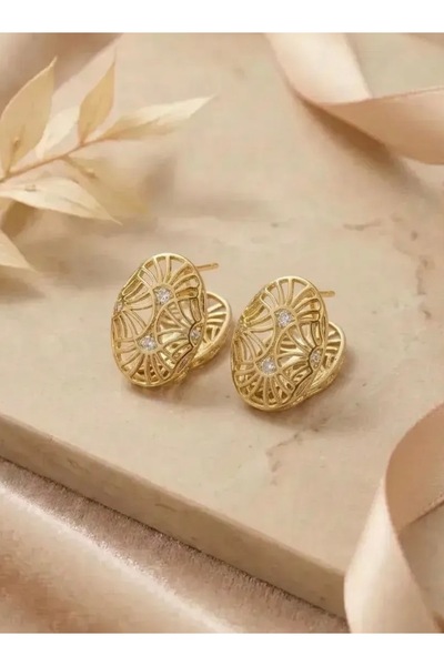 Zirkon Taş Detaylı Gold Vintage Küpe