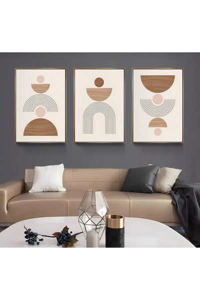 EMYA HOME Σετ 3 τεμαχίων αφηρημένων σχεδίων σε καμβά με χρυσό μεταλλικό πλαίσιο