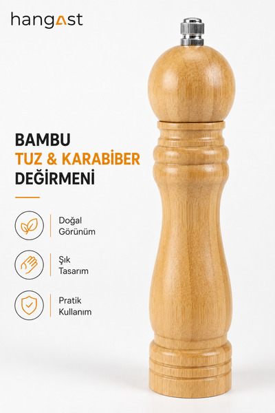 HANGAST Bamboo Salt and Pepper Mill |   Spice Grinder |   Adjustable Grinding...