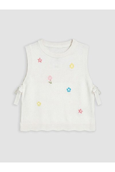 LC Waikiki Lcw Kids Ecru Embroidered Girls' Knitwear Sweater