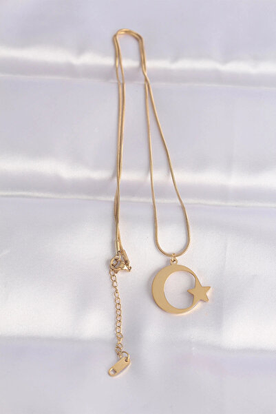 online kapsulavm avm alışveriş 316L Steel Chain Gold Color Moon Star Unisex N...