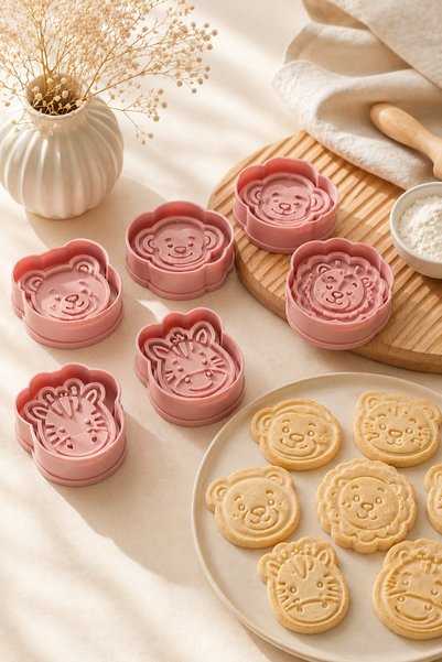 Arvella Studio Animal Figured Cookie Mold Set |   Equipped with Cutting and Stamping Features |   5 Different Models 10 Pieces - Zoo