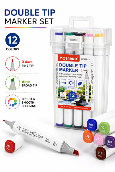 MOTARRO 12 Colors Double Tip Marker Set with Portable Storage Case – Fine & B...