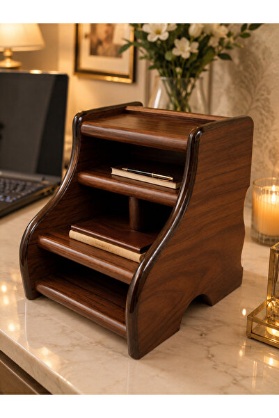 Banum Luxury Orderly Elegance on Your Desk: Natural Wood 4-Tier Organizer